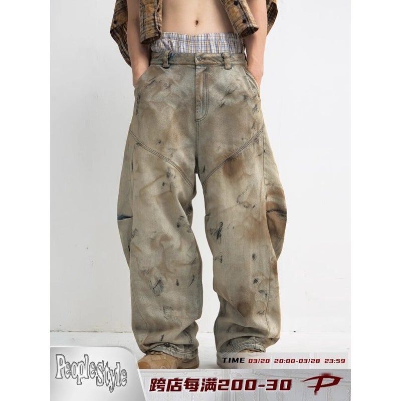2025 American Vintage Washed Jeans Fashion Trend Loose Casual Straight Pants - Image 2